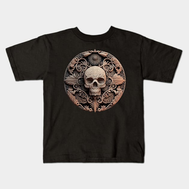 Flowerpunk Skull Mandala Kids T-Shirt by Abili-Tees